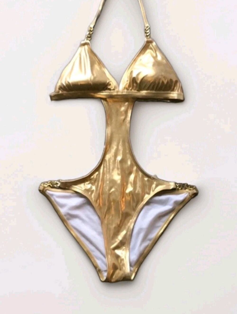 Charlotte Russe Gold Metallic One-Piece Monokini Swimsuit